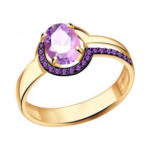 Золотое кольцо Александра с фианитом и аметистом кл2782-3ск-си фото