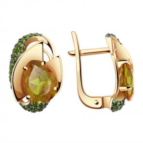 Золотые серьги Александра с ситаллом цвета Султанит и фианитом кл2790а-48ск-са фото