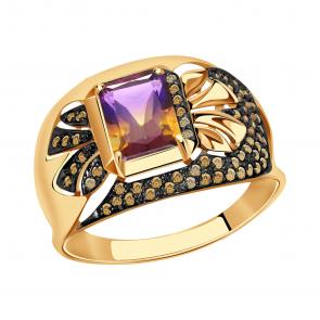 Золотое кольцо Александра с фианитом и аметрином кл2809-49ск-ш фото