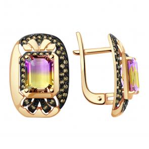Золотые серьги Александра с фианитом и аметрином кл2809а-49ск-ш фото