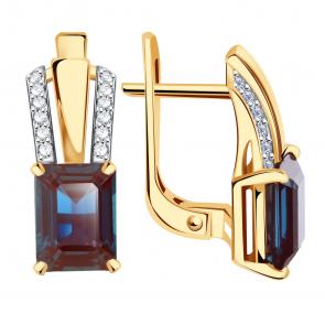 Золотые серьги Александра с бриллиантом и александритом кл2889аск фото