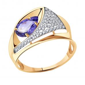 Золотое кольцо Александра с ситаллом цвета Танзанит и фианитом кл2929-73ск фото
