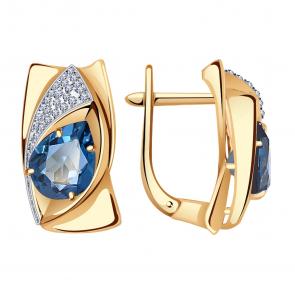 Золотые серьги Александра с фианитом и Лондон топазом кл2929а-28ск фото