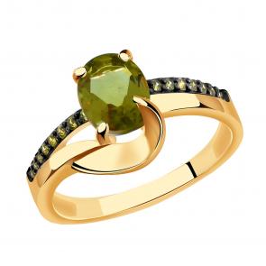 Золотое кольцо Александра с ситаллом цвета Султанит и фианитом кл2949-48ск-са фото