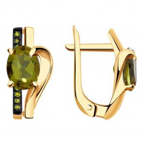 Золотые серьги Александра с ситаллом цвета Султанит и фианитом кл2949а-48ск-са фото