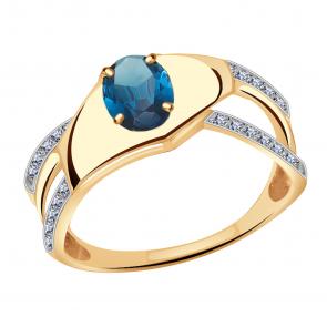 Золотое кольцо Александра с фианитом и Лондон топазом кл3062-28ск фото