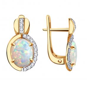 Золотые серьги Александра с фианитом и опалом кл3087а-15ск фото