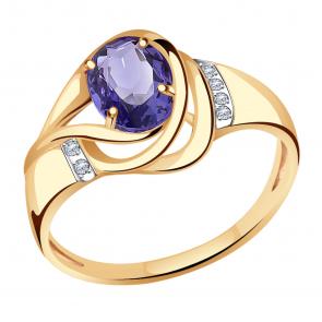 Золотое кольцо Александра с ситаллом цвета Танзанит и фианитом кл3090-73ск фото