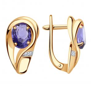 Золотые серьги Александра с ситаллом цвета Танзанит и фианитом кл3090а-73ск фото