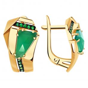 Золотые серьги Александра с фианитом и агатом кл3221а-12ск-з фото