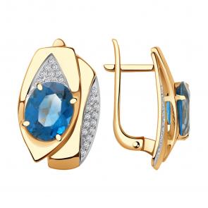 Золотые серьги Александра с фианитом и Лондон топазом кл3534а-28ск фото