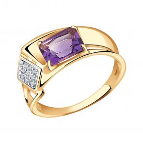 Золотое кольцо Александра с фианитом и аметистом кл3537-3ск фото