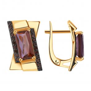 Золотые серьги Александра с ситаллом цвета Родолит и фианитом кл3539а-86ск-си фото