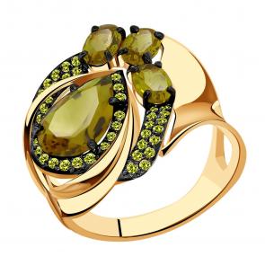 Золотое кольцо Александра с фианитом и ситаллом цвета Султанит кл3544-48ск-са фото