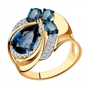 Золотое кольцо Александра с фианитом и Лондон топазом кл3544-58ск фото