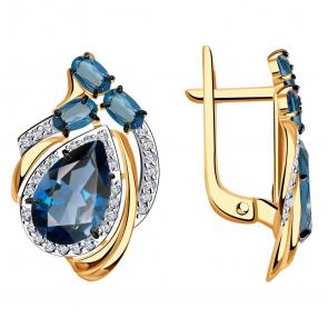 Золотые серьги Александра с фианитом и Лондон топазом кл3544а-58ск фото