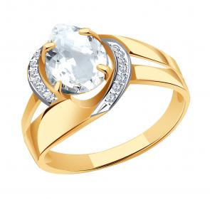 Золотое кольцо Александра с фианитом и горным хрусталём кл3550-7ск фото