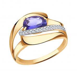 Золотое кольцо Александра с фианитом и танзанитом кл3564-73ск фото