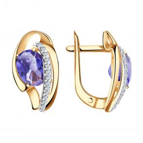 Золотые серьги Александра с фианитом и танзанитом кл3564а-73ск фото