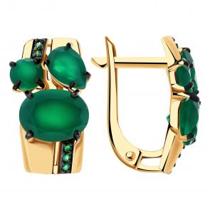 Золотые серьги Александра с фианитом и агатом кл3565а-12ск-з фото