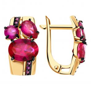Золотые серьги Александра с фианитом и рубиновым корундом кл3565а-30ск-р фото