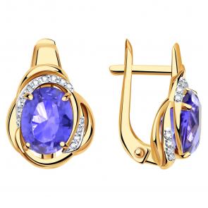 Золотые серьги Александра с ситаллом цвета Танзанит и фианитом кл3584а-73ск фото