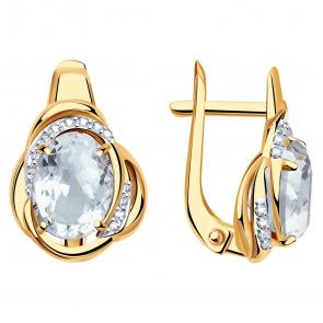 Золотые серьги Александра с фианитом и горным хрусталём кл3584а-7ск фото