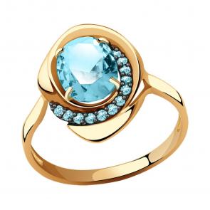 Золотое кольцо Александра с ситаллом цвета Аквамарин и фианитом кл3585-69ск-г фото