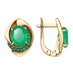 Золотые серьги Александра с фианитом и агатом кл3585а-12ск-з фото