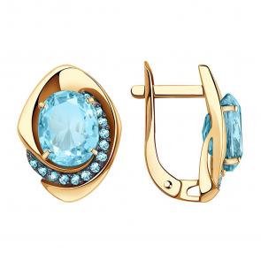 Золотые серьги Александра с фианитом и ситаллом цвета Аквамарин кл3585а-69ск-г фото