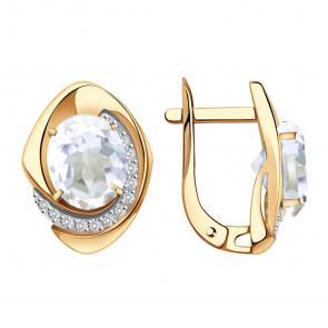 Золотые серьги Александра с фианитом и горным хрусталём кл3585а-7ск фото