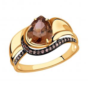 Золотое кольцо Александра с ситаллом цвета Родолит и фианитом кл3610-86ск-си фото