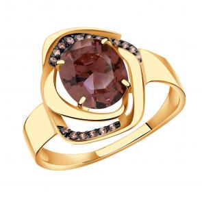 Золотое кольцо Александра с ситаллом цвета Родолит и фианитом кл3621-86ск-си фото