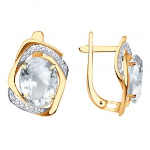 Золотые серьги Александра с фианитом и горным хрусталём кл3621а-7ск фото