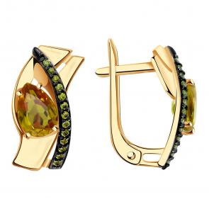 Золотые серьги Александра с ситаллом цвета Султанит и фианитом кл3628а-48ск-са фото