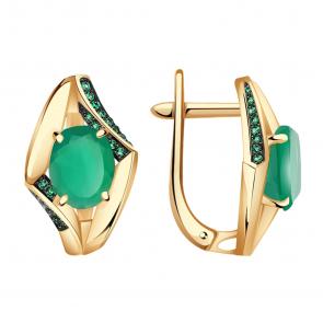 Золотые серьги Александра с фианитом и агатом кл3633а-12ск-з фото