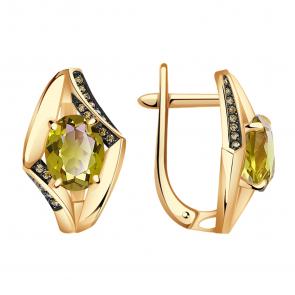 Золотые серьги Александра с фианитом и аметрином кл3633а-49ск-ш фото