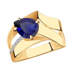 Золотое кольцо Александра с фианитом и сапфировым корундом кл3639-27ск фото