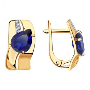 Золотые серьги Александра с фианитом и сапфировым корундом кл3639а-27ск фото