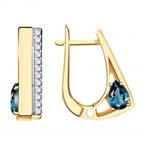 Золотые серьги Александра с фианитом и Лондон топазом кл3644а-28ск фото