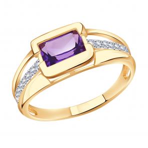 Золотое кольцо Александра с фианитом и аметистом кл3656-3ск фото
