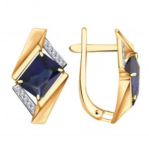 Золотые серьги Александра с фианитом и сапфировым корундом кл3718а-27ск фото