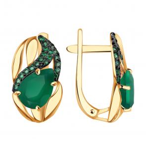 Золотые серьги Александра с фианитом и агатом кл3720а-12ск-з фото