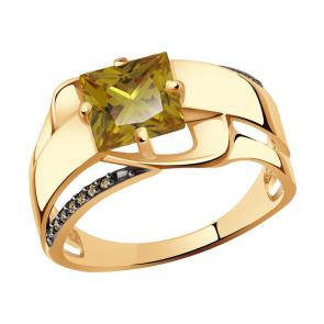 Золотое кольцо Александра с ситаллом цвета Султанит и фианитом кл3728-48ск-са фото