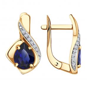 Золотые серьги Александра с фианитом и сапфировым корундом кл3729а-27ск фото
