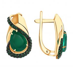 Золотые серьги Александра с фианитом и агатом кл3732а-12ск-з фото