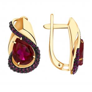 Золотые серьги Александра с фианитом и рубиновым корундом кл3732а-30ск-р фото