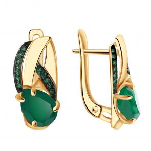 Золотые серьги Александра с фианитом и агатом кл3738а-12ск-з фото