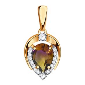 Золотая подвеска Александра с фианитом и аметрином кл3745б-49ск фото