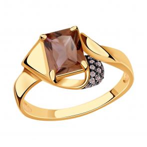 Золотое кольцо Александра с ситаллом цвета Родолит и фианитом кл3762-86ск-си фото